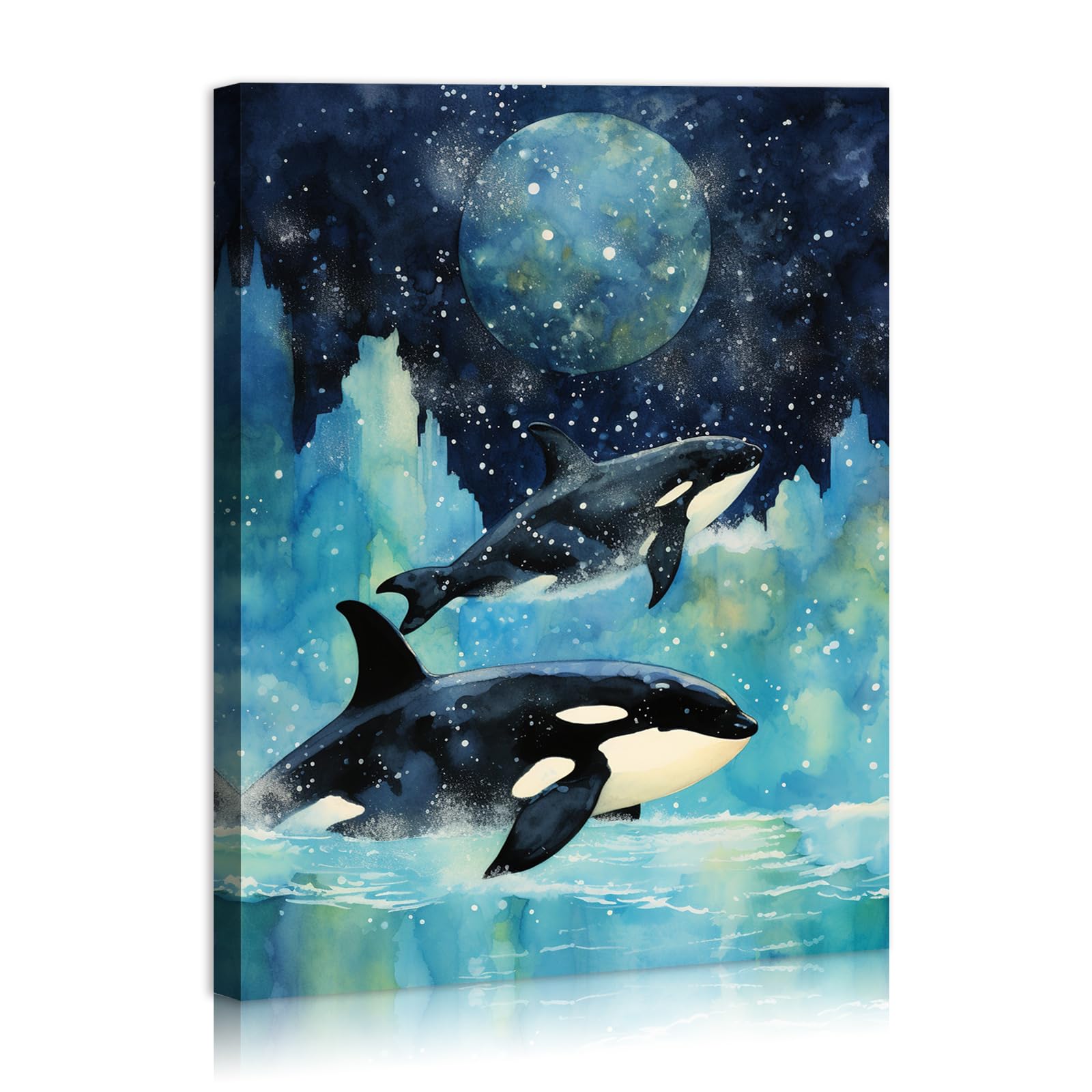 原画【 ぬくもり 】アクリル水彩画 フィンガーアート シャチ インテリア 海 A-52/24】風景画 海 ミニサイズ アクリル画 原画 絵画 現代